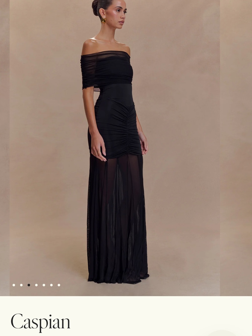 Meshki Black One-Shoulder Ruched Mesh Gown - Picture 3 of 7